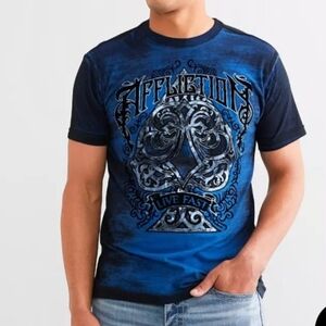 Affliction mens paramount Saphire blue "Live Fast" shirt  XL